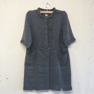 Poetry Linen Slate Blue Collared Dress US 12 Large Pockets